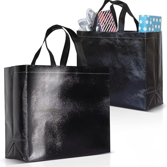 Black Gift Bags Large Size –Set of 12 Shiny Black Reusable Gift Bags With Handle - Picture 1 of 4